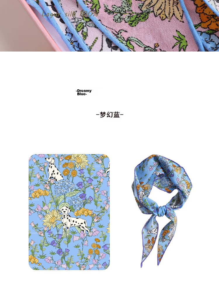 Lagur "French Wonderland" 100% Mulberry Silk Small Scarf 12 Momme Silk Triangle Neck Scarf Spring Autumn Cream Yellow 28