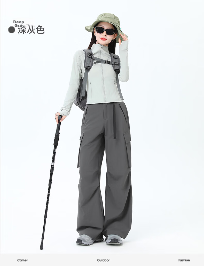 Xueqiman Women's Work Pants 2026 Summer New High-Waist Paratrooper Pants Windproof Waterproof Outdoor Hiking Sports Shell Pants 18