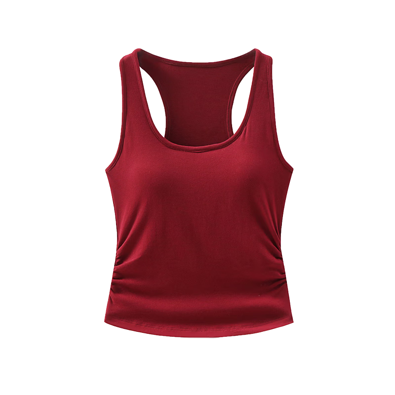 La Chapelle Red Racerback Tank Top with Built-in Padded Bra Summer Inner and Outer Wear Ancola Red S