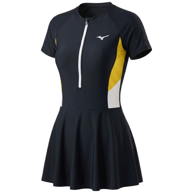 MIZUNO Women's One-Piece Swimsuit Dress-Style Hot Spring Swimwear, Plus Size, Tummy Control, Slimming, Quick-Drying, Conservative Swimsuit A1320 Black 2XL