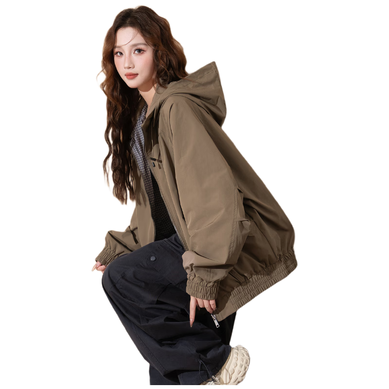 TonLion 2026 Spring Women's Hooded Reversible Plaid Coat Coffee L