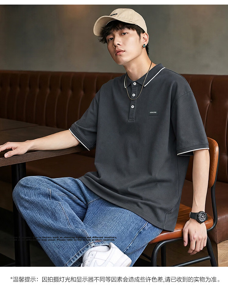 TonLion 2026 Summer New Men's Short Sleeve Polo Shirt Gray Sports Style Versatile Fashion Youth Top 5