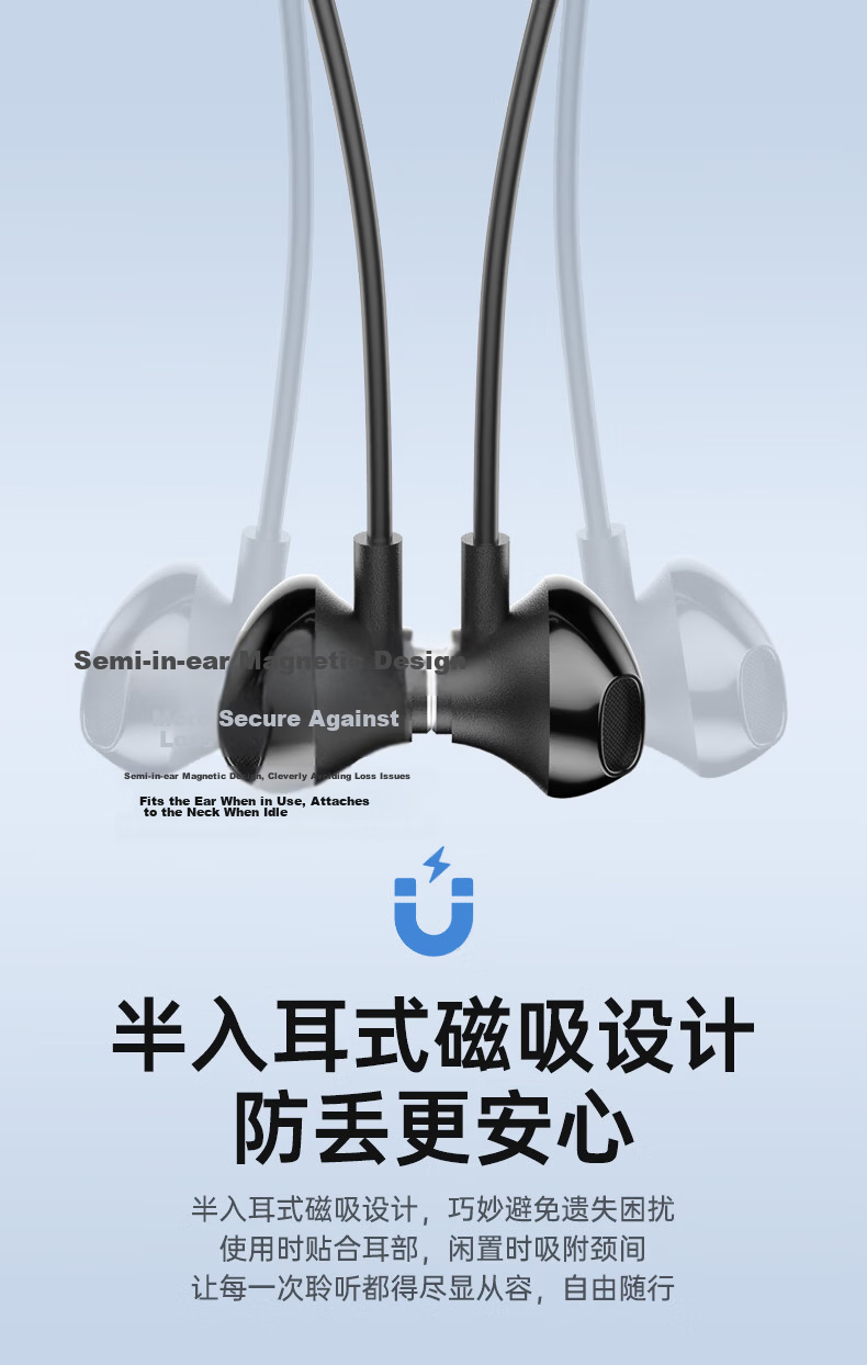 Viken 2026 Latest Model Neckband Bluetooth Earphones Semi-In-Ear Comfortable Wireless Sports Running Waterproof Long Battery Life Noise Cancelling Call Compatible with Apple Xiaomi 16