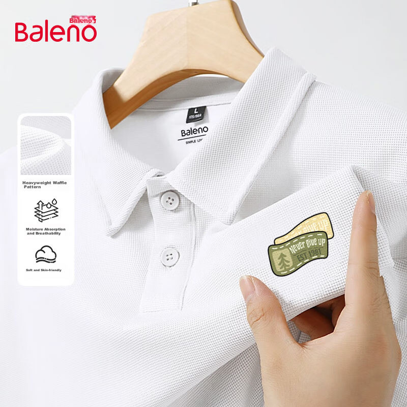 Baleno Summer Knitted Polo Shirt for Men, Heavyweight Waffle Texture, Crisp And Textured, Loose-Fitting, High-End Feel, Turn-Down Collar, Short-Sleeved 19
