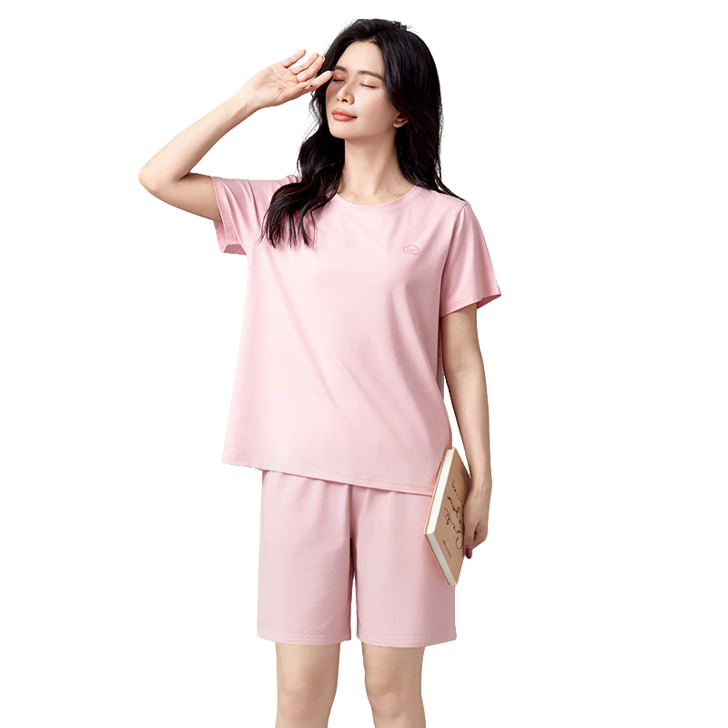 Han Cai Women's Summer Cooling Modal High-End Pajama Set Cherry Pink M [Cooling Short Sleeve and Shorts]