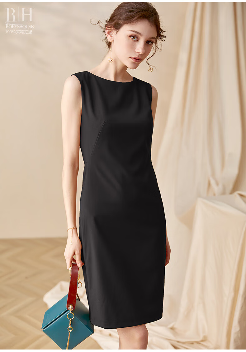ROEYSHOUSE Women's Sleeveless Slim Fit Dress Summer Elegant Commuter Mid-Length Dress 08879 Dark Gray L 10