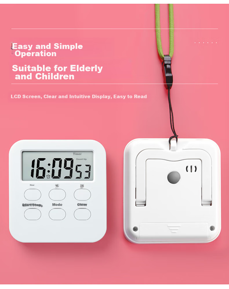 GEDUN Stopwatch Timer Alarm Clock, Kitchen Baking Soup Timer, Clock Reminder for Students, White 9