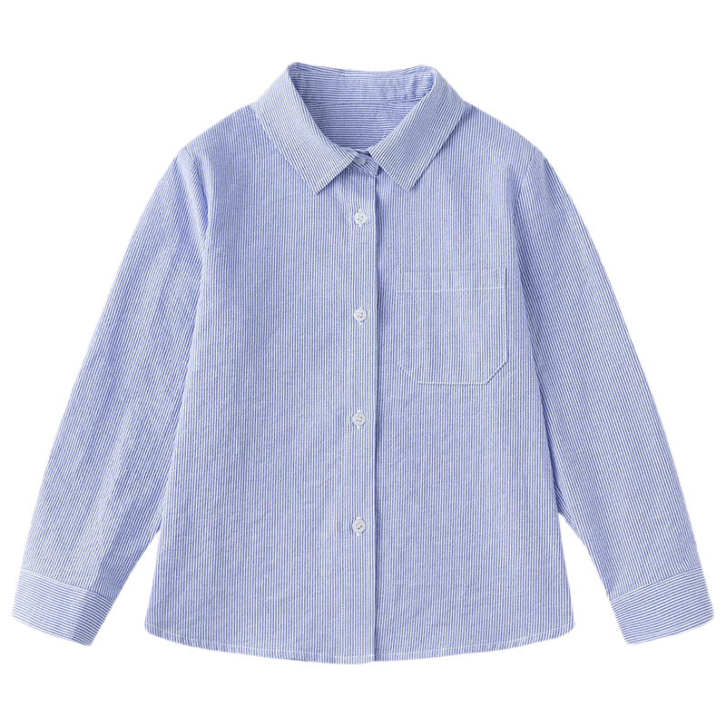 Hacikis Kids Spring and Autumn Children's Shirt Boys and Girls Striped Long Sleeve School Style Shirt Light Blue 140