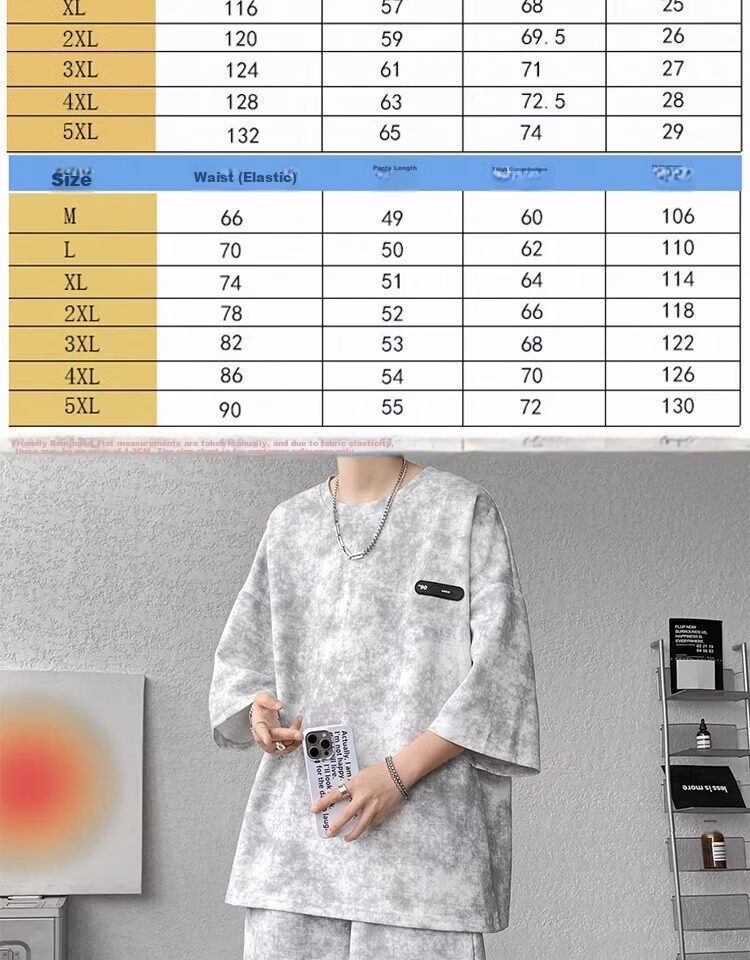 Wassup Sohot American High Street Short Sleeve T-Shirt Set Men Summer Tie-Dye Short Sleeve Shorts Sports Two-Piece Set Gray 5XL 2