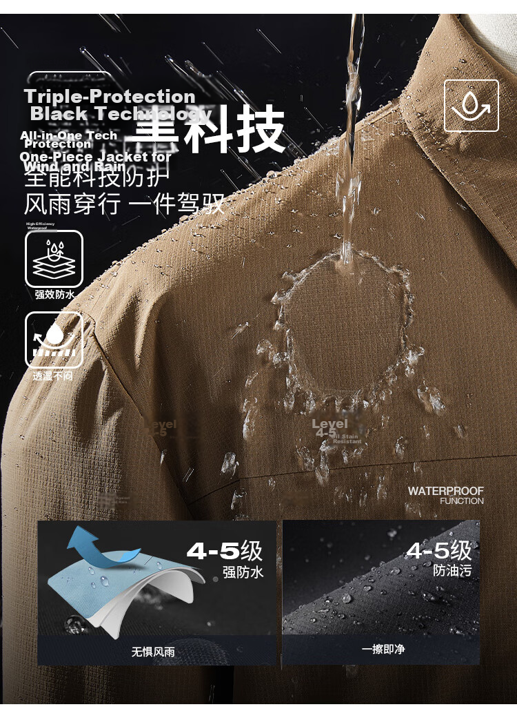 DANCING WOLVES [Three-Proof Technology] Turn-Down Collar Workwear Executive Jacket Men Windproof Coat Versatile Outerwear 001 Black XL 3