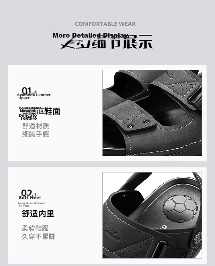 Bull Family Men's Leather Sandals Summer New Breathable Casual Comfortable Durable Beach Shoes Versatile Lightweight Two-Way Wear 10