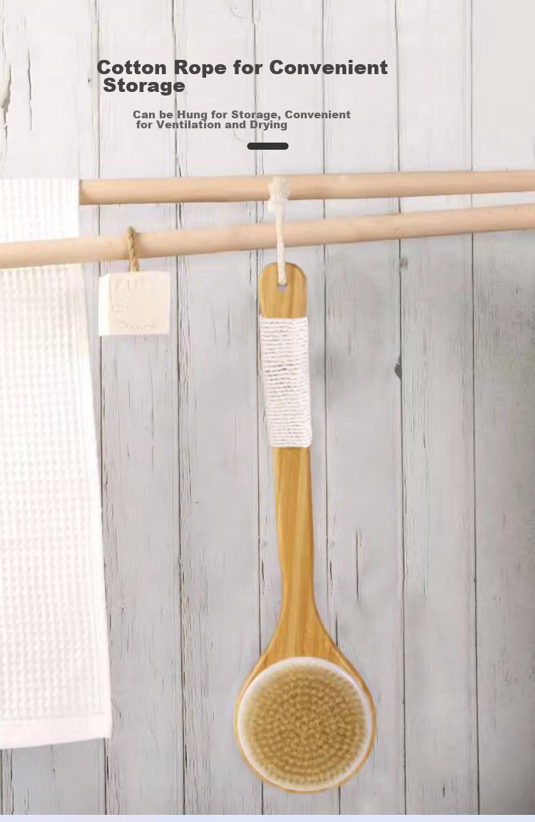Baoshi Back Scrubber, Bath Brush, Pig Bristle Brush Head, Nanmu Bamboo Long Handle, Deep Cleaning Back Scrubbing Bristle Brush 6