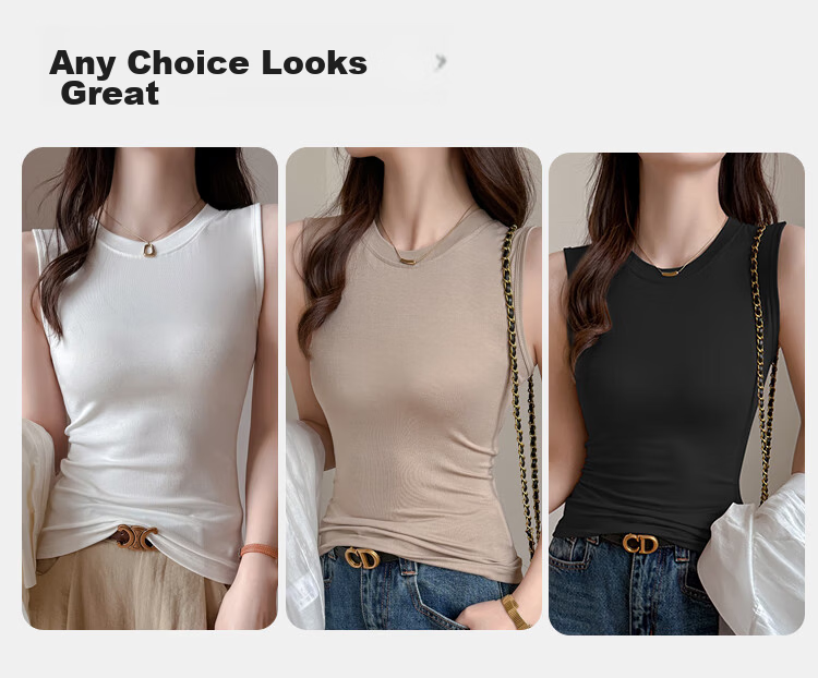 Audifine Women's Camisole Tank Top Wide Strap Sleeveless T-Shirt Spring Summer Khaki L 9