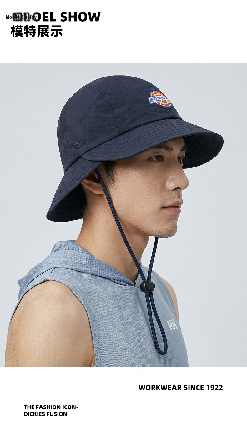 Dickies New Solid Color Double Brim Sunshade Fisherman Hat Unisex Couple Large Brim Breathable Sun Protection Hiking Cap Blue 10