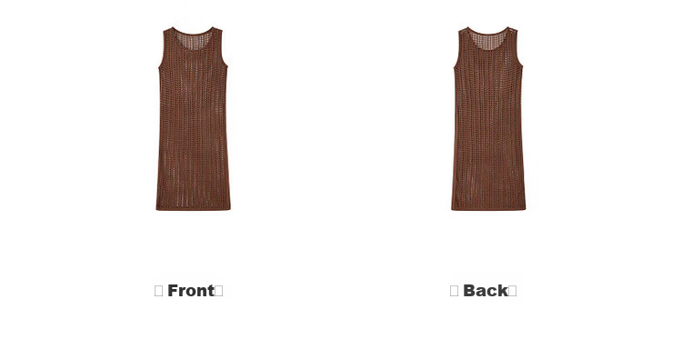 MT Breathable Knit Spring French Vacation Style Hollow Out Sleeveless Side-Slit Mid-Length Women's Dress 18
