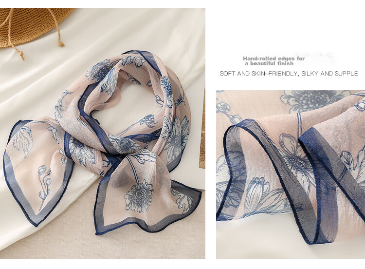 Shanghai Story Women's Summer Printed Silk Scarf 100% Mulberry Silk Neck Scarf Commuter Gift for Girlfriend Valentine's Day 30