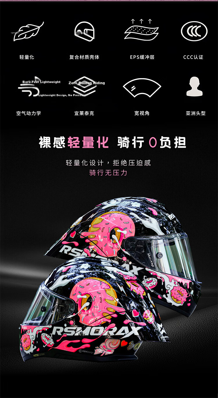 MOTORAX R50SPRO Motorcycle Helmet Unisex Four-Season Full Face Helmet with Large Rear Wing Street Helmet Winter Tested MC6 M 2