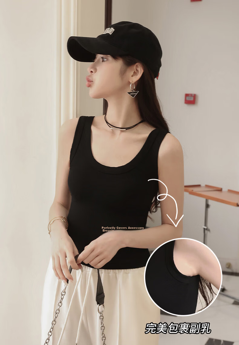 Langsha Youkesi Women's Summer Ice Silk Slim Fit Camisole with Chest Pad, Thin Mulberry Silk Tank Top, Innerwear or Outerwear, Beautiful Back Design 3