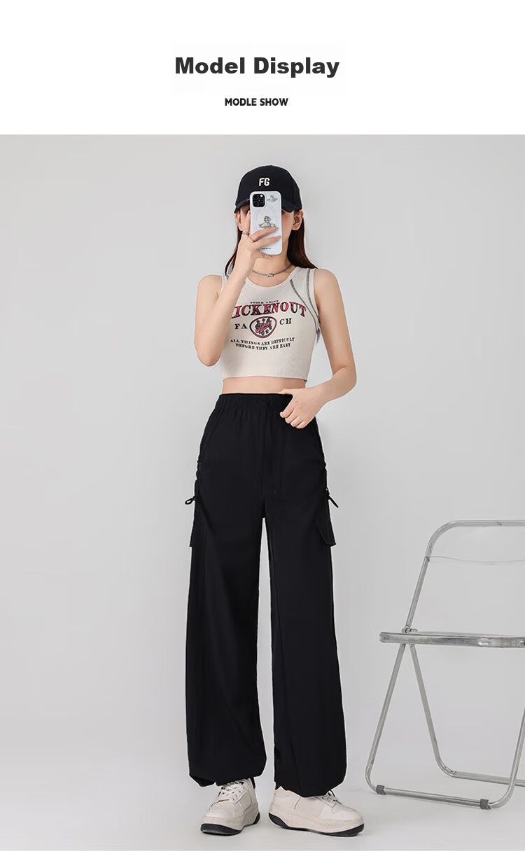 Free Style Women's High Waist Draped Wide Leg Cargo Pants 2026 Summer New Ice Silk Cool Casual Sports Paratrooper Tactical Pants 18