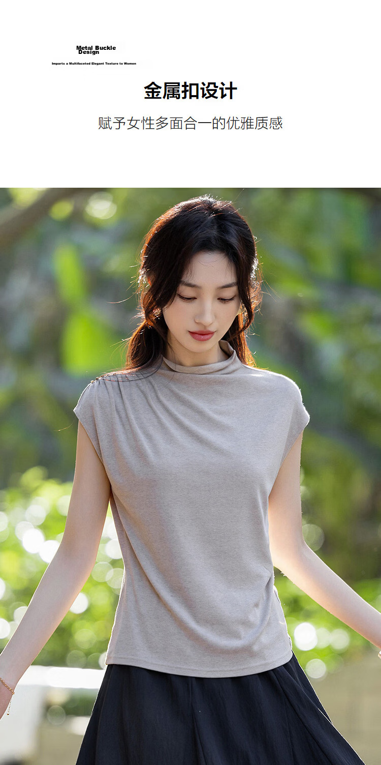 Demana [Lyocell Wool Blend] Spring Turtleneck Short Sleeve Slim Fit Stretch Slimming Women's T-Shirt Premium Feel 6