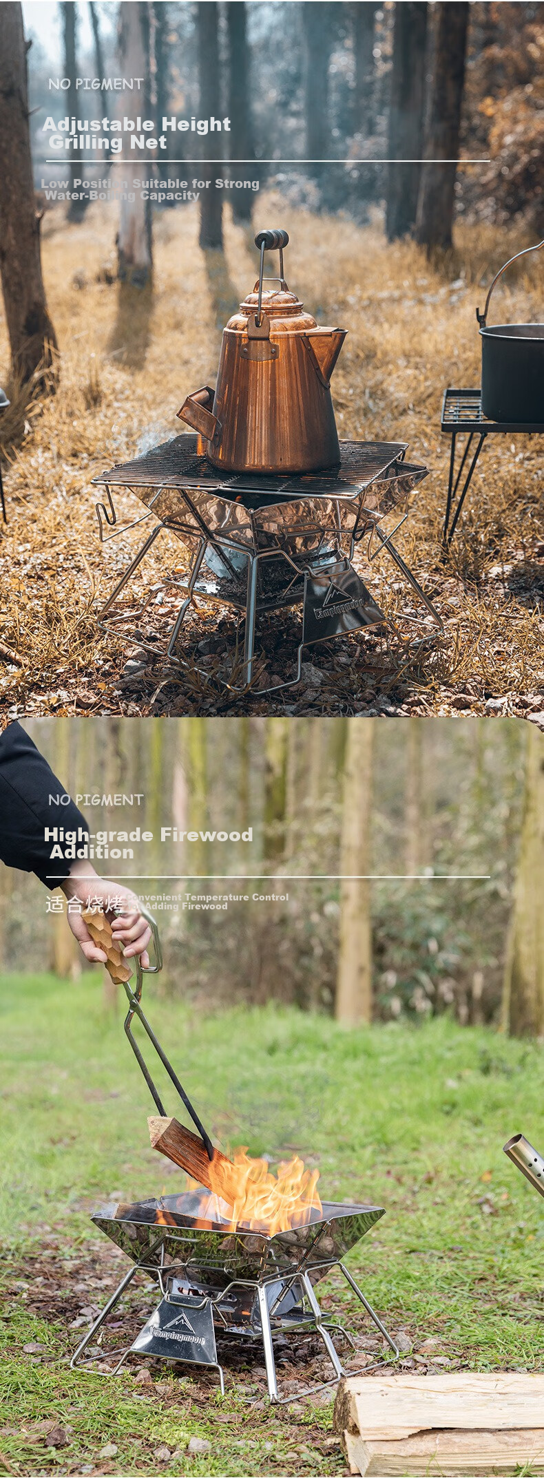 Keman Outdoor Barbecue Grill, Camping Grill, Home Use Charcoal Grill, Stainless Steel Fire Pit, Foldable Fire Ring, Charcoal Roasting Stove 2