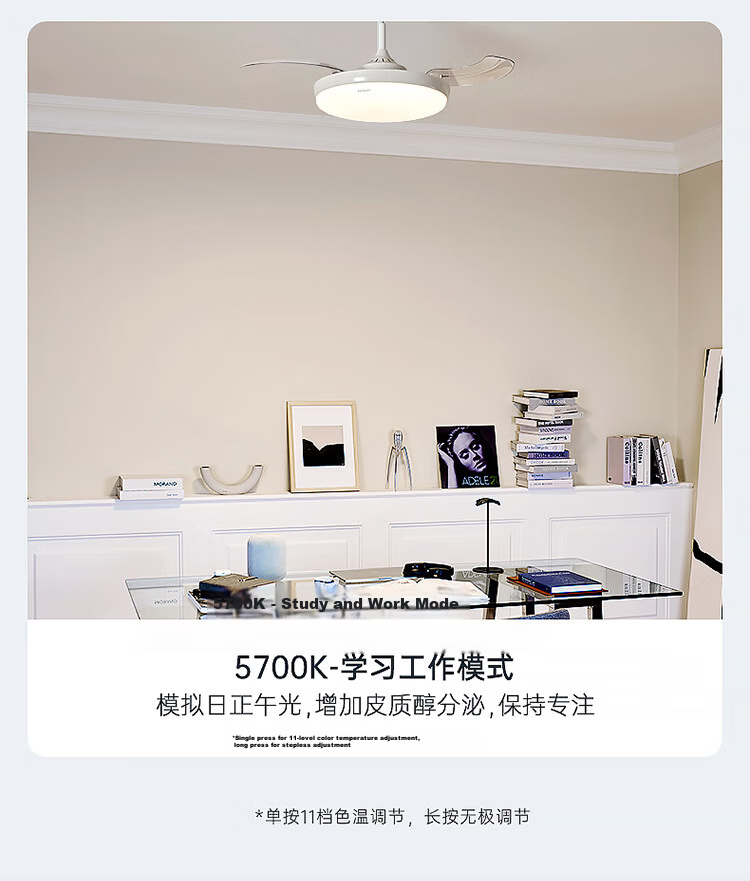 Paulmann P German Paulmann Invisible Fan Light Full Spectrum Eye Protection Ceiling Fan Light Living Room Dining Room Bedroom Silent Remote Control Light 28