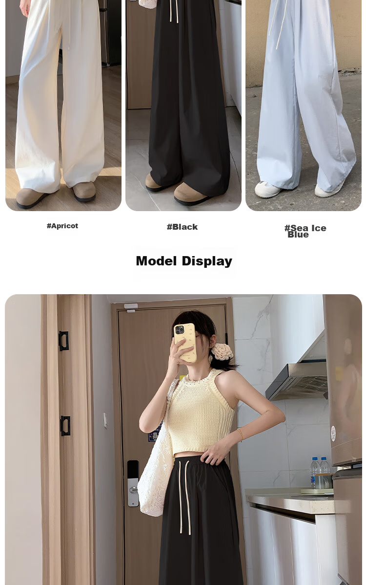 BOPRUIEY Women's Casual Summer Pants 2025 Thin High Waist Draped Loose Quick-Dry Straight-Leg Wide-Leg Lazy Style Ice Silk Pants 20