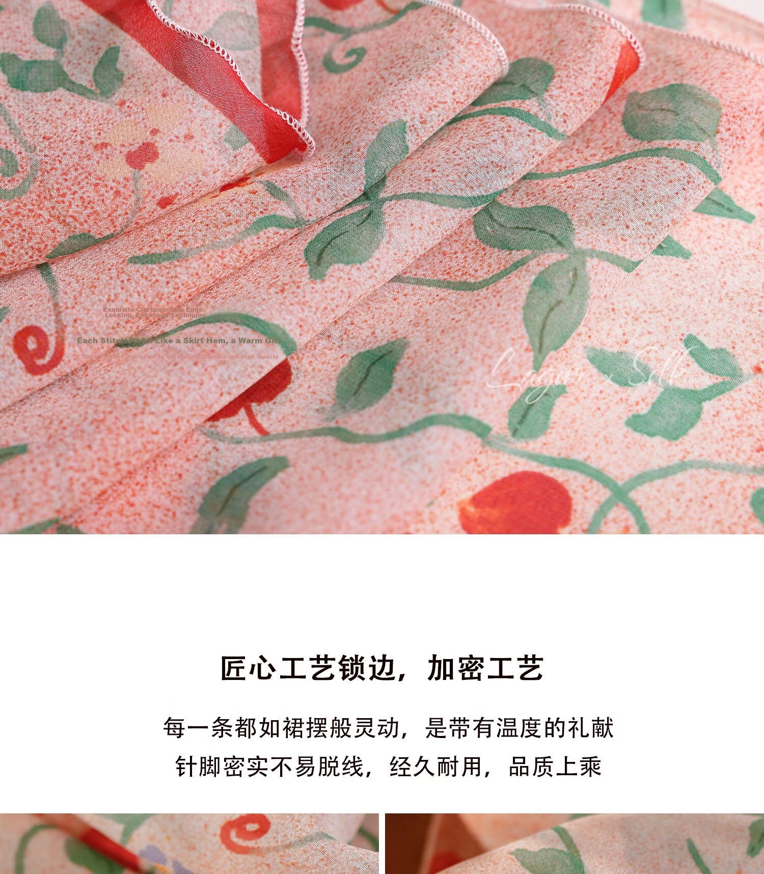 Lagur "Strawberry Dots" Sweet Feel~100% Chiffon Scarf Long Lightweight Women's Strawberry Dot Pattern 14