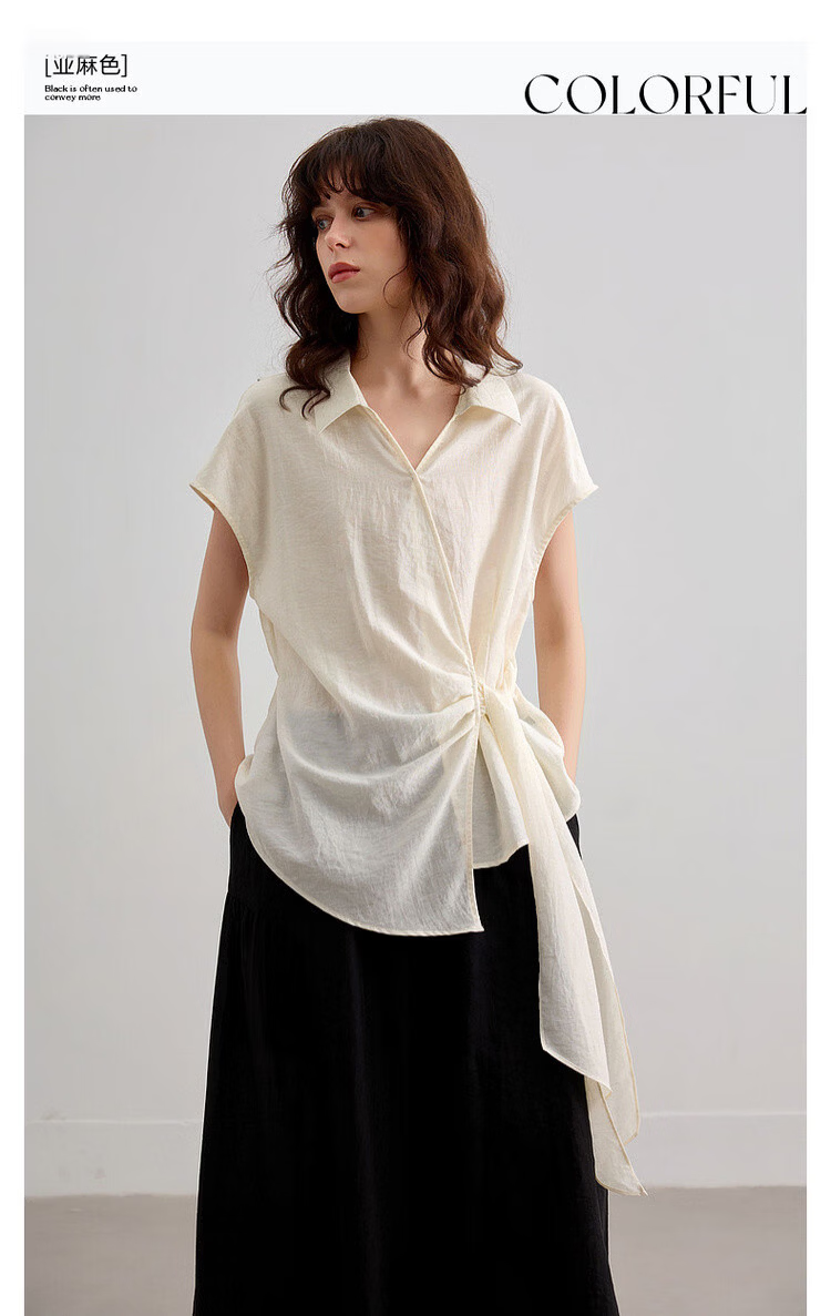 Demana [With Natural Linen] Summer Minimalist Side Knot Shirt Elegant Commuter High-End Blouse for Women 3