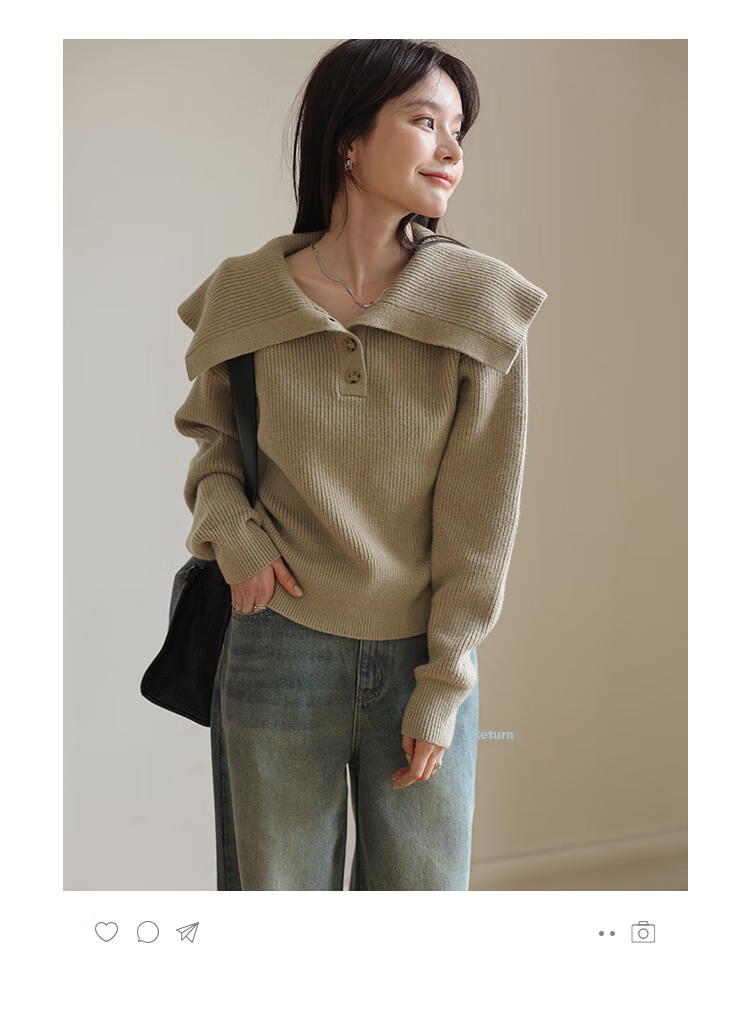 MT Vintage Maillard Tone Autumn American Retro Lapel Casual Knit Sweater 3