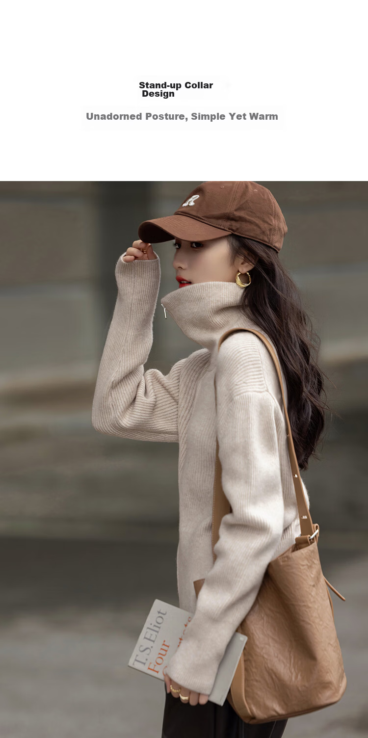 Demana Soft Research Institute Spring Dopamine Zip-up Collar Cardigan Slimming Yarn Knitwear Women's Top 6