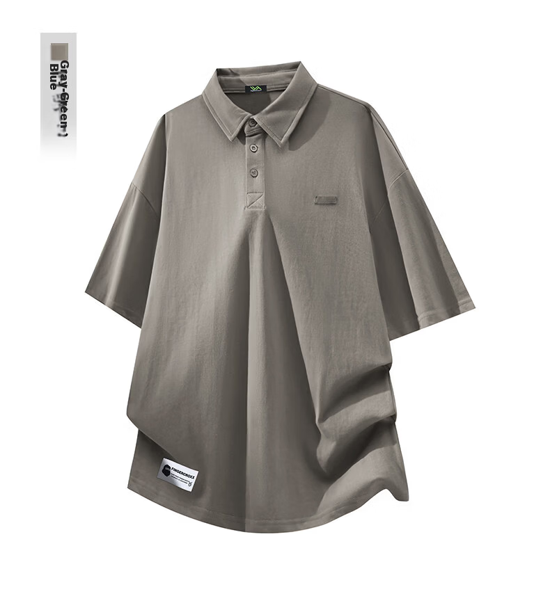 Fingercroxx IT Trendy Casual Polo Shirt Men Summer New Design Short Sleeve T-Shirt Top Gray Green L 12
