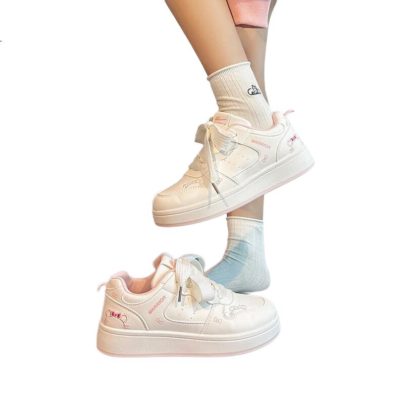Warrior Cartoon Original Skate Shoes Women's Autumn Small White Shoes Niche Versatile KT Cat Student Shoes Women Pink 35