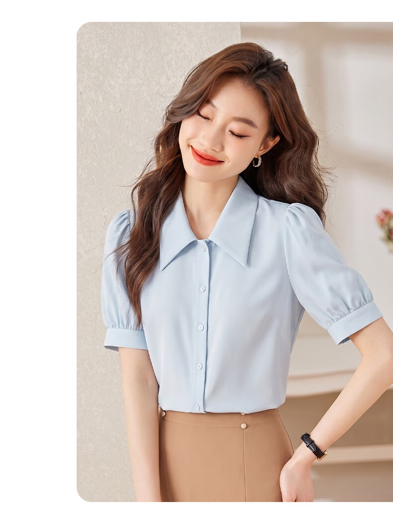 Jeanswest Women's V-Neck Short Sleeve Chiffon Shirt Summer Professional Workwear White L 16