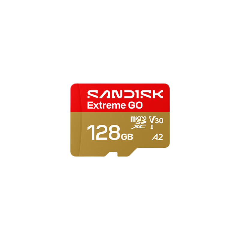 SanDisk 128GB TF (MicroSD) Memory Card 4K High-Speed Gold Card GO Series A2 V30 U3 for DJI Pocket 3/4P/Action 6 Sports Camera/Drone