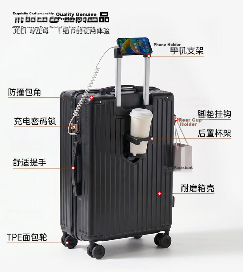 JEEP 20-inch Multifunctional Small Carry-on Luggage Suitcase with Trolley, Password Lock, Unisex, Starry Gray 18