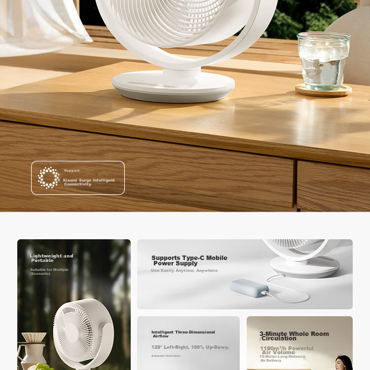 Mijia Xiaomi Mini Handheld Fan DC Inverter Outdoor Portable Neck Hanging Dormitory Rechargeable Fan 40H Long Battery Life 100-Speed Adjustable 3