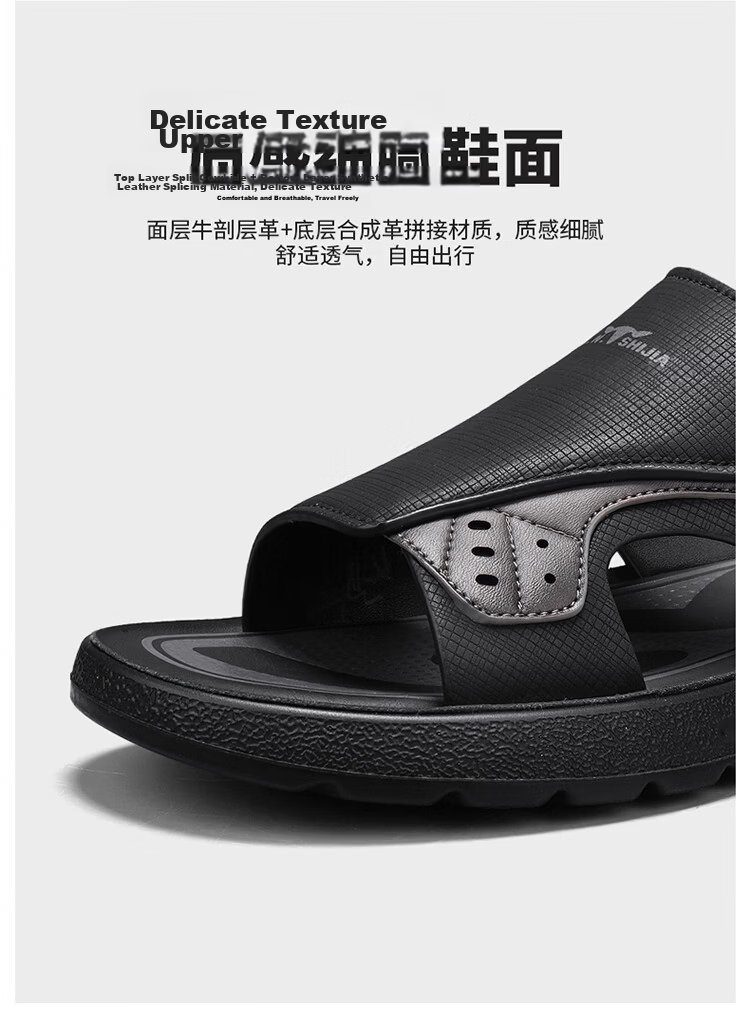 Bull Family Men's Leather Sandals Summer New Soft Sole Comfortable Beach Shoes Outdoor Dual-Purpose Driving Slippers 10