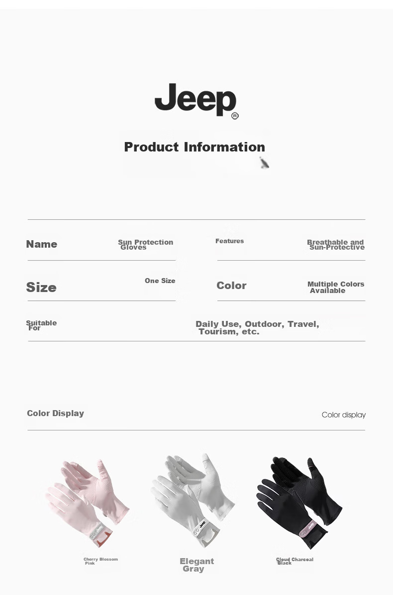 JEEP Women's Sunscreen Gloves Spring Summer Thin Anti-Slip Touchscreen Cycling Driving Sunscreen Gloves Sakura Pink 11