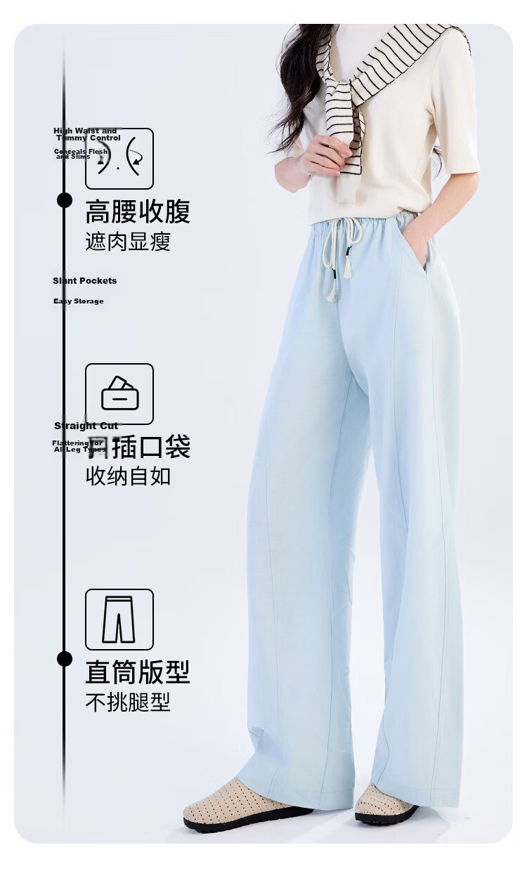 Free Style Wide-Leg Pants for Women Summer Thin 2026 New High Waist Slim Loose Linen Texture Straight Casual Trousers 2