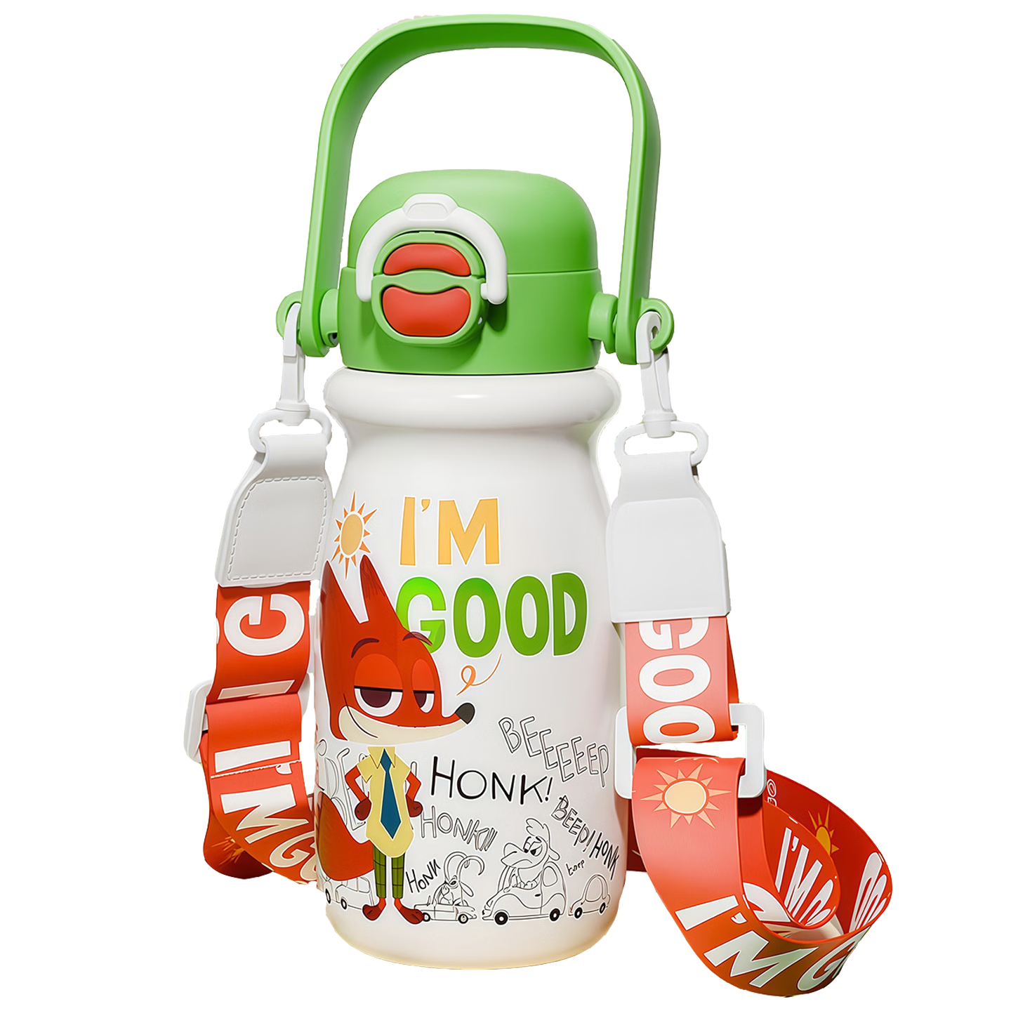 Disney Cartoon Insulated Water Bottle for Kids Boys and Girls Elementary Students with Handle Green 600ml 25039