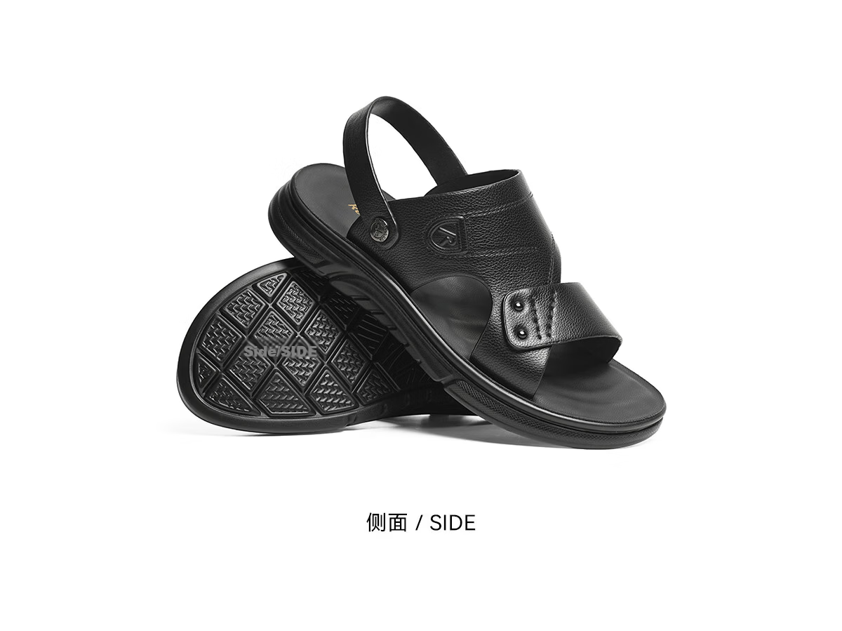 Red Dragonfly Beach Shoes 26 Summer Men's Slip-On Dual-Wear Leather Dad Sandals WTT26129 Black Size 40 6