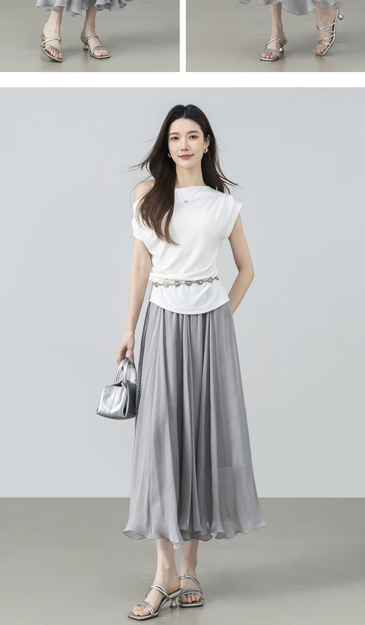 Shangdu Bila Elegant Radiant Half Skirt for Women Summer Soft Style Slimming A-Line Skirt Lightweight Draped Elastic Waist Flared Skirt 22