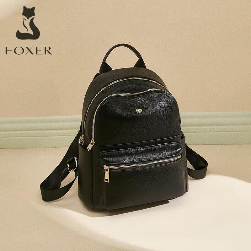 FOXER Leather Women's Backpack Large Capacity School Bag Sports Travel Bag Luxury Girlfriend Birthday Gift