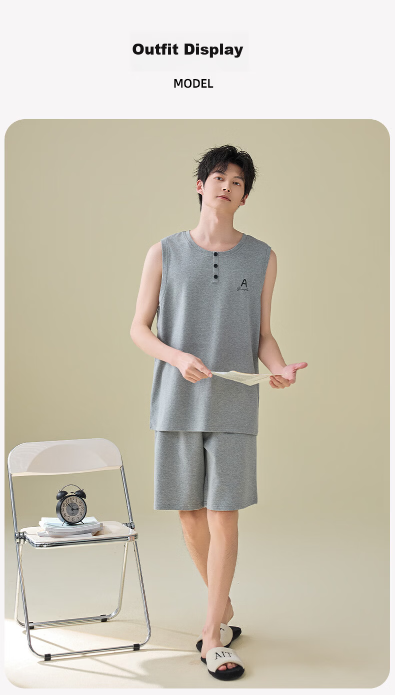 Xunmianren Men's Summer Vest Pajamas Pure Cotton Thin 2026 New Minimalist Plus Size Sleeveless Homewear Set 13