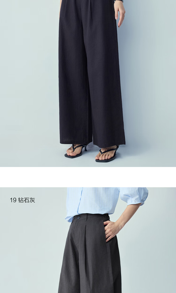 Giordano Women's Summer Linen Pants Cotton and Linen Loose Casual Pants Semi-Elastic Waist Wide-Leg Pants 13416310 15