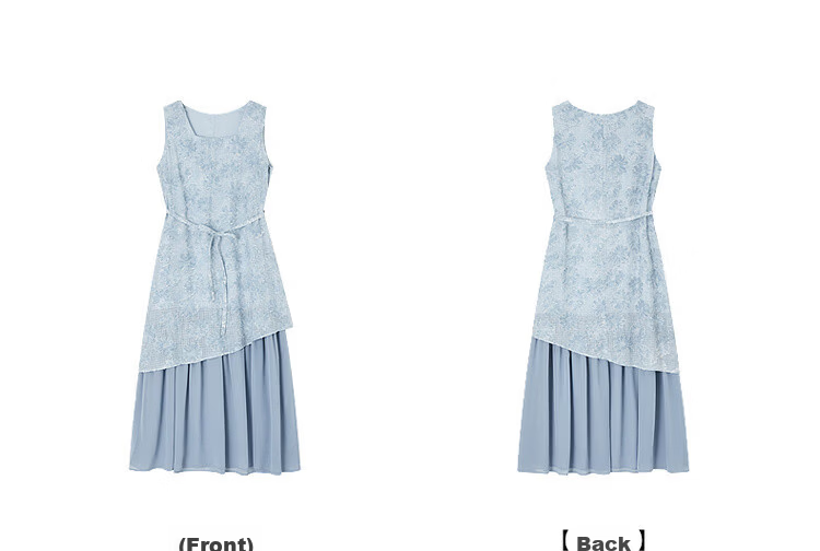 Demana Summer Faux Two-Piece Spliced Chiffon Lightweight Loose Sleeveless A-Line Mid-Length Dress with Cutwork and Print 26