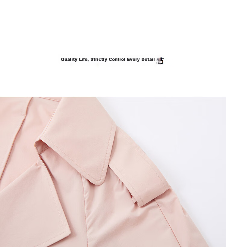 Demana Antibacterial Ice Algae Mud Spring Fashion Notched Lapel Double-Breasted Loose Short Petite Women's Trench Coat Jacket 15