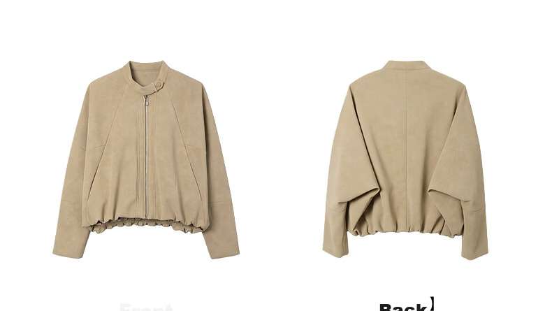 Demana [Wilderness New City] Spring Minimalist Stand Collar Invisible Edge Short Loose Slim PU Jacket for Women Premium 11