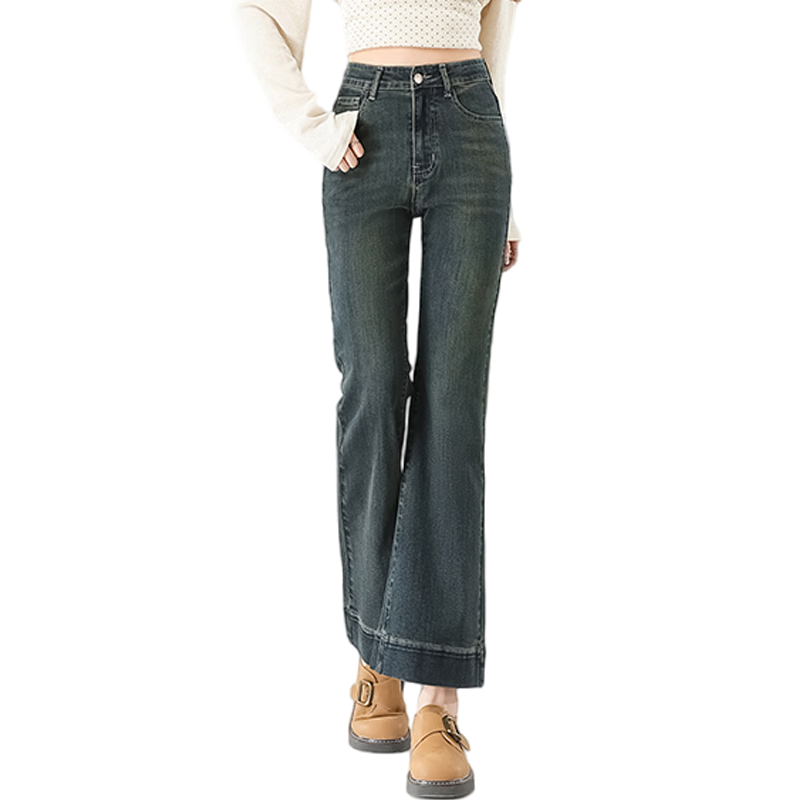 Jeanswest Women's Summer Vintage High-Waist Slim Fit Straight-Leg Slight Flare Black Jeans, Size M